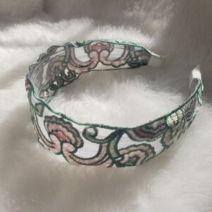 Bohemian Embroidered Headband - Green and Pink